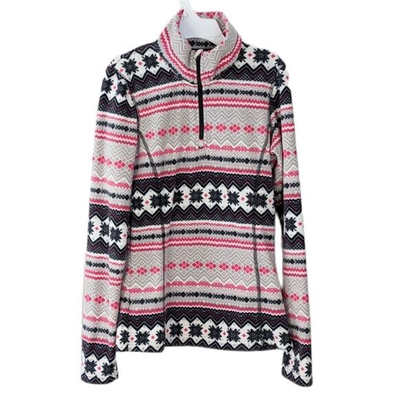 FLEECE Nordic Print Quarter Zip Pull Sweatshirt XS C5 - Picture 1 of 6